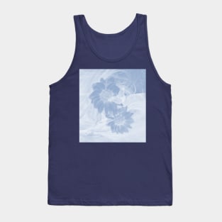 Delicate white butterflies and denim blue flowers in abstract fractal Tank Top